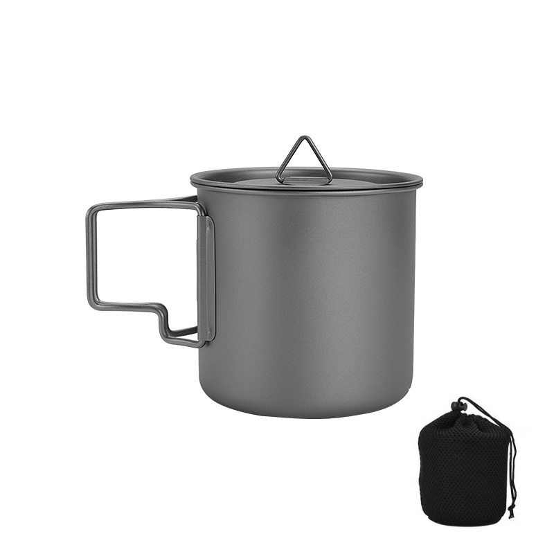 Camping Cooking Tool Set - Titanium Camping Mug with Folding Handle