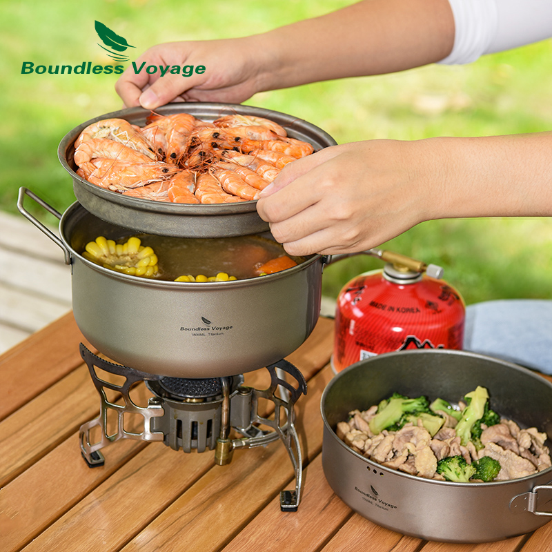 Camping Cooking Frying Pan - Boundless Voyage Titanium Steamer Stockpot with