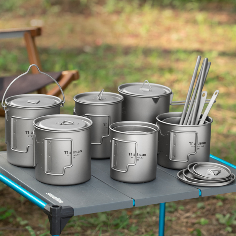 Camping Cooking Utensil Set - Tiartisan Outdoor Titanium Lightweight Portable Tea
