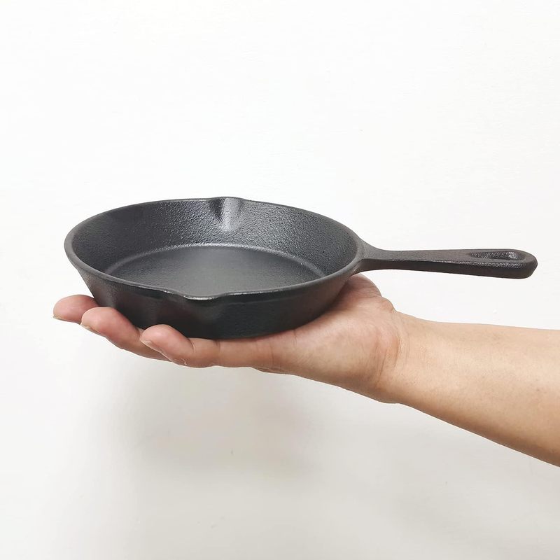 Camping Cooking Frying Pan - 6 Inch Cast Iron Skillet, Frying