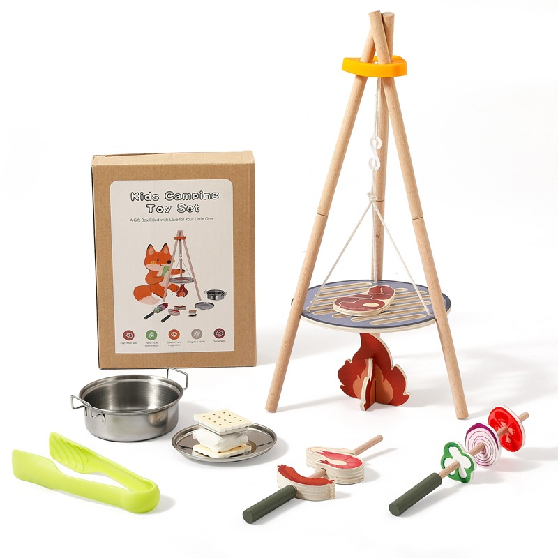 Camping Cooking Kids - Wooden Kids Camping Barbecue Toy Set