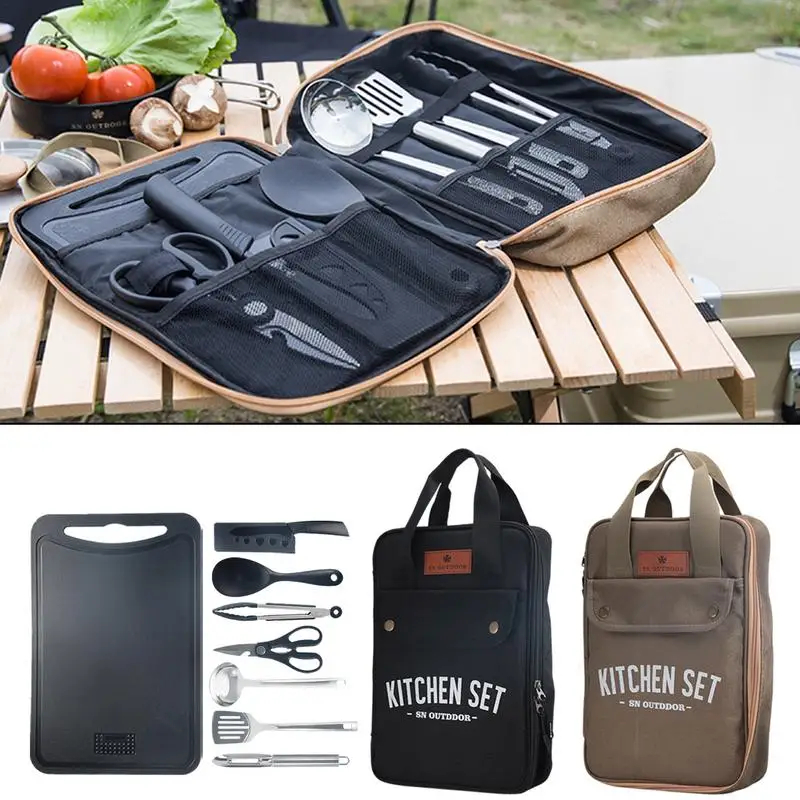 Camping Cooking Utensil Set - 8pcs Camping Kitchen Cookware Set Portable