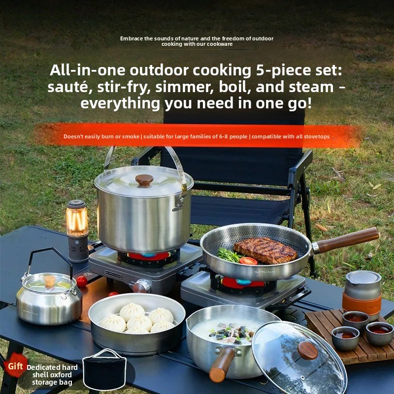 Camping Cooking Frying Pan - Portable Camping Cookware Set Multifunctional Cassette