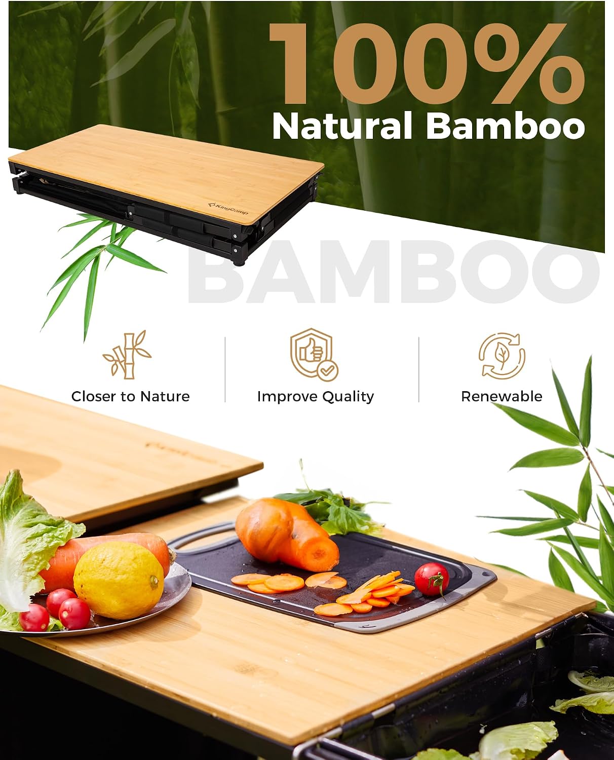 Bamboo Camp Kitchen Station Fo - огляд і ціна Camping Cooking Table With Windshield